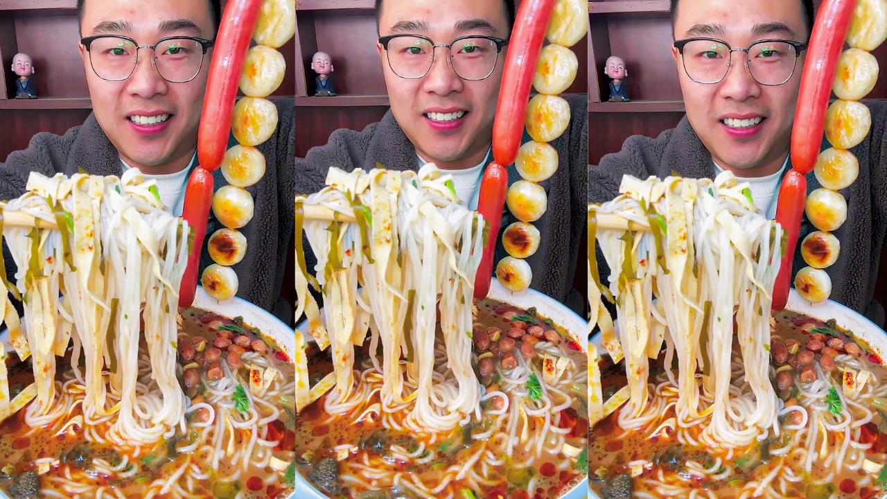 Fragrant spicy rice noodles topped with braised pig’s trotters and juicy sausages pure comfort food!