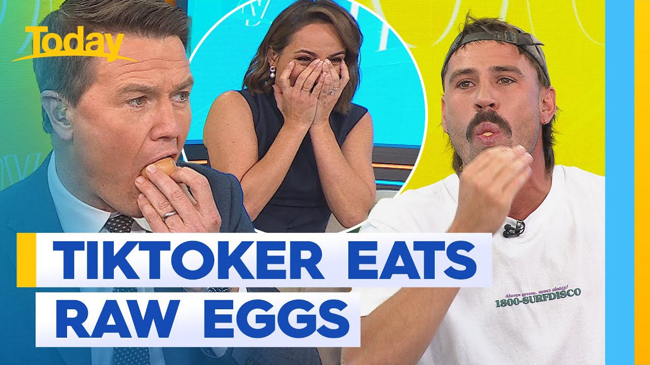 TikToker goes viral for eating raw eggs, shell and all | Today Show Australia
