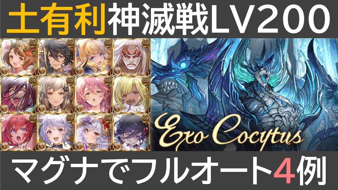 土有利エクスコキュートス神滅戦LV２００マグナ編成でフルオート４例