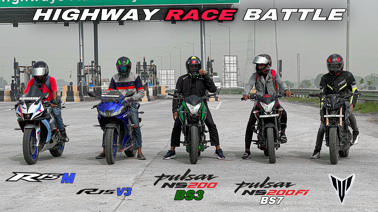 Yamaha R15 M VS R15 V3 VS NS200 BS3 VS NS200 BS7 VS MT15 V2 Drag Race | Highway Race Battle 🔥