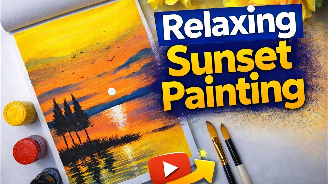 Sunset Landscape Painting 🎨 | Easy Acrylic Painting with Reflection | Relaxing Art 