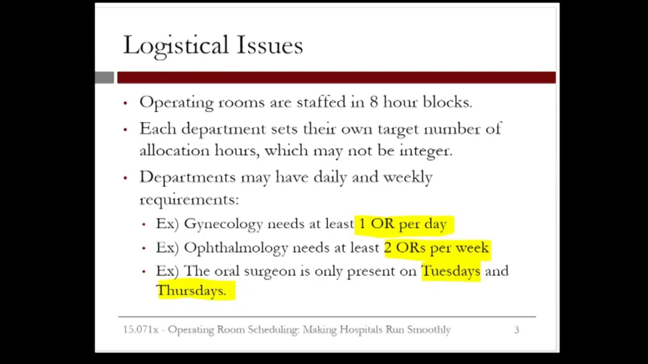 9.4.2 R9. Operating Room Scheduling  - Video 1: The Problem