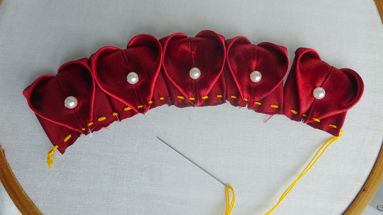 easy and beautiful ribbon work,hand embroidery ribbon work flower tutorial