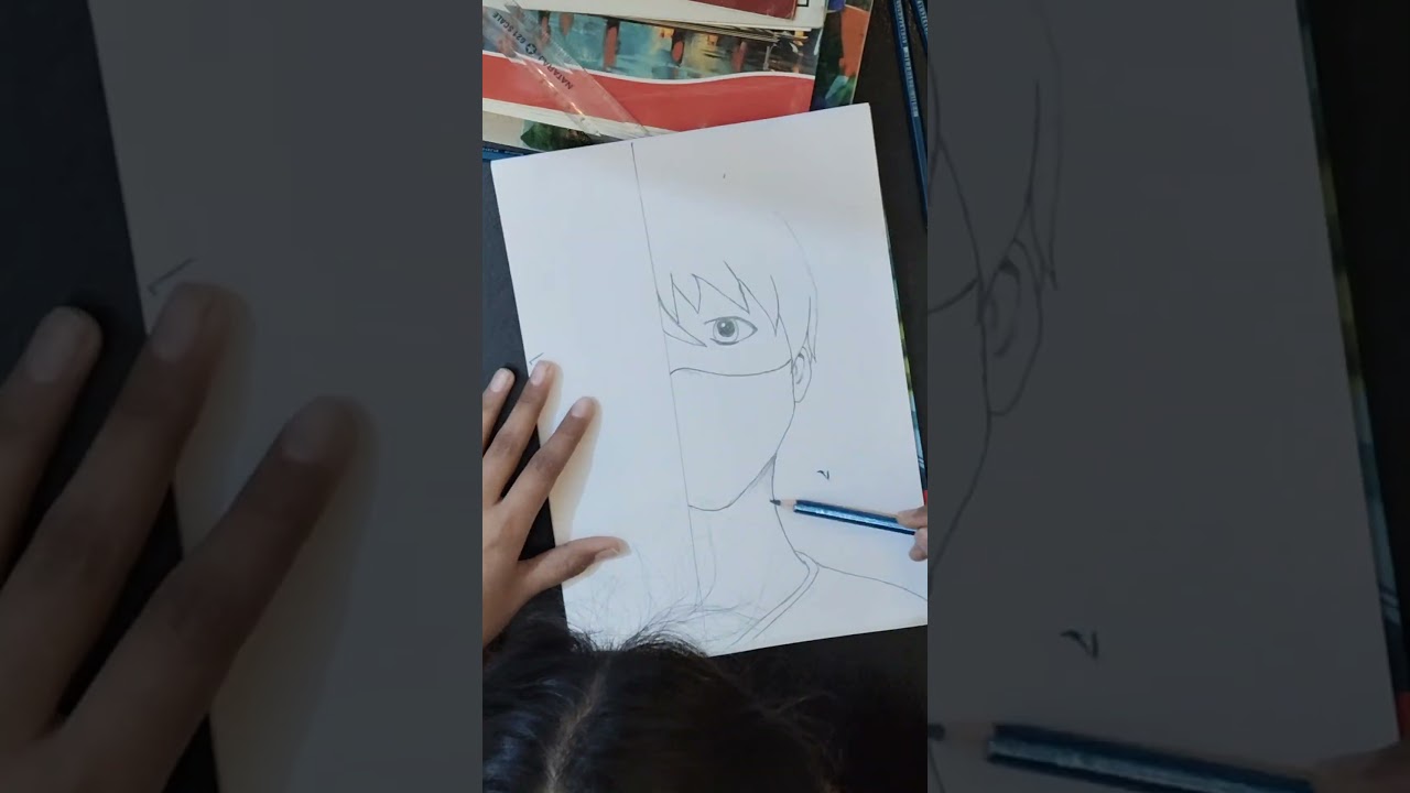 Anime boy half face drawing ✨😍