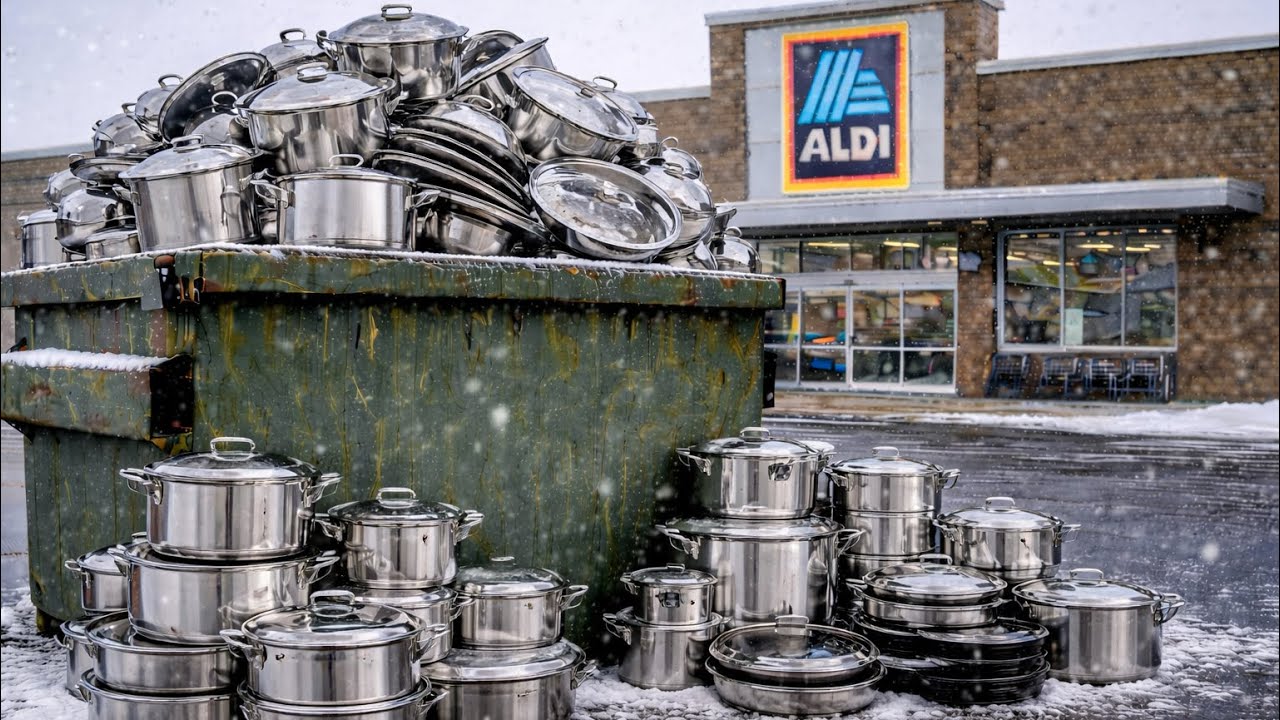 Поиск полезных ископаемых в мусорных контейнерах в магазине Aldi № 836