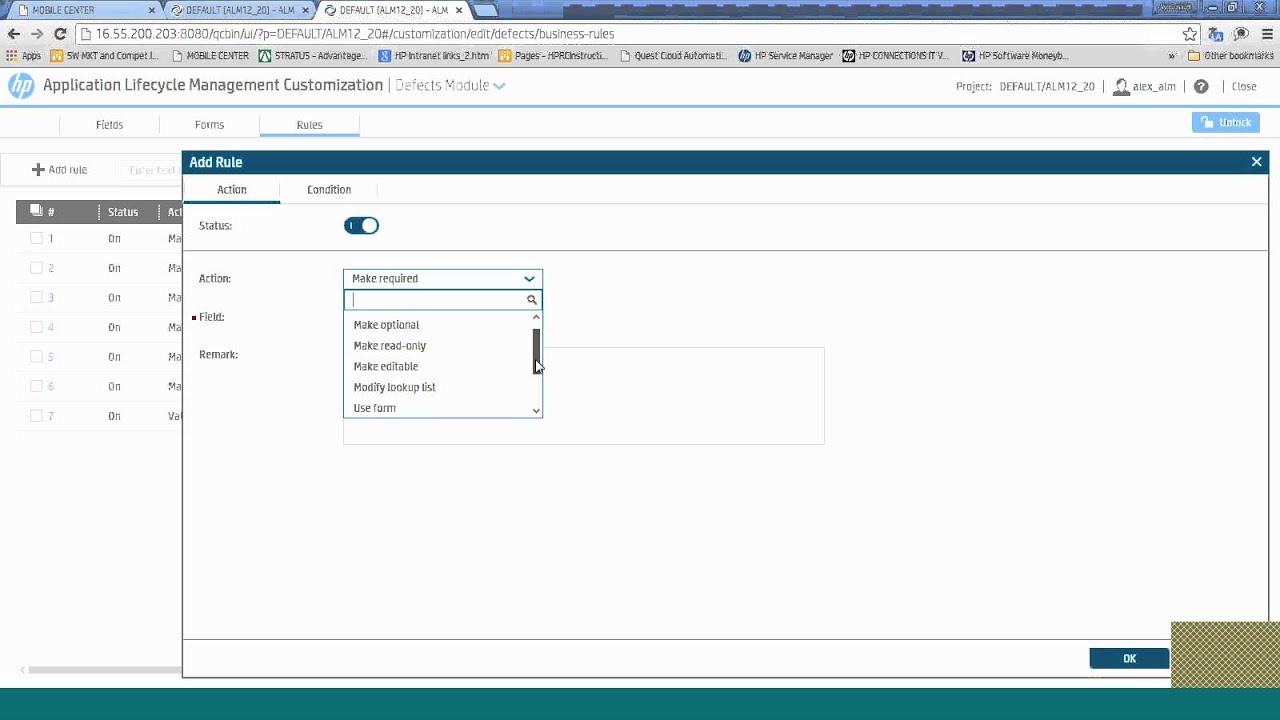HP ALM 12.20 web client project config