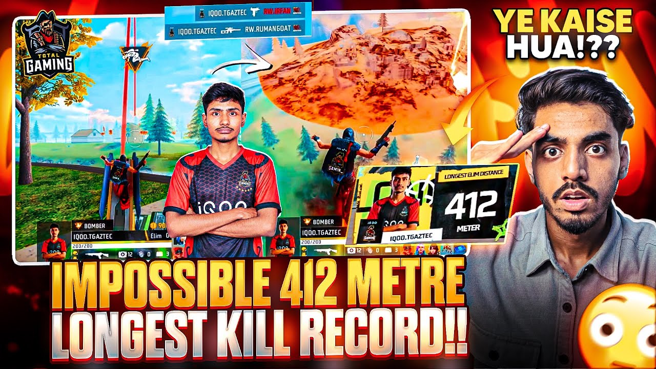 UNBELIEVABLE 412 Metre Longest KILL RECORD😱🔥 | Free Fire Esports LONGEST ELIMINATION Record💀