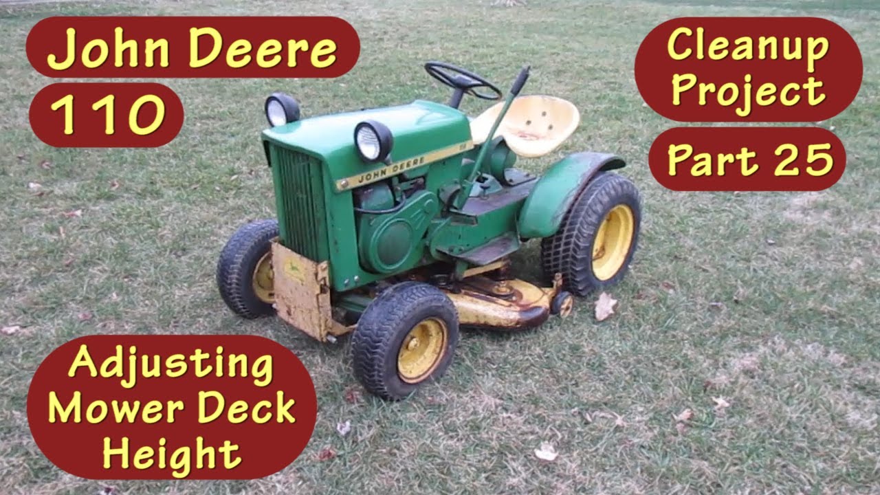 Проект очистки John Deere 110, часть 25. Регулировка высоты среза деки косилки