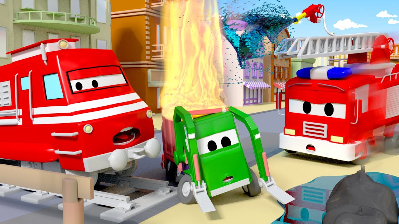 Gary the Garbage Truck is on Fire ! Troy The Train of Car City | Cars & Trucks cartoon for children