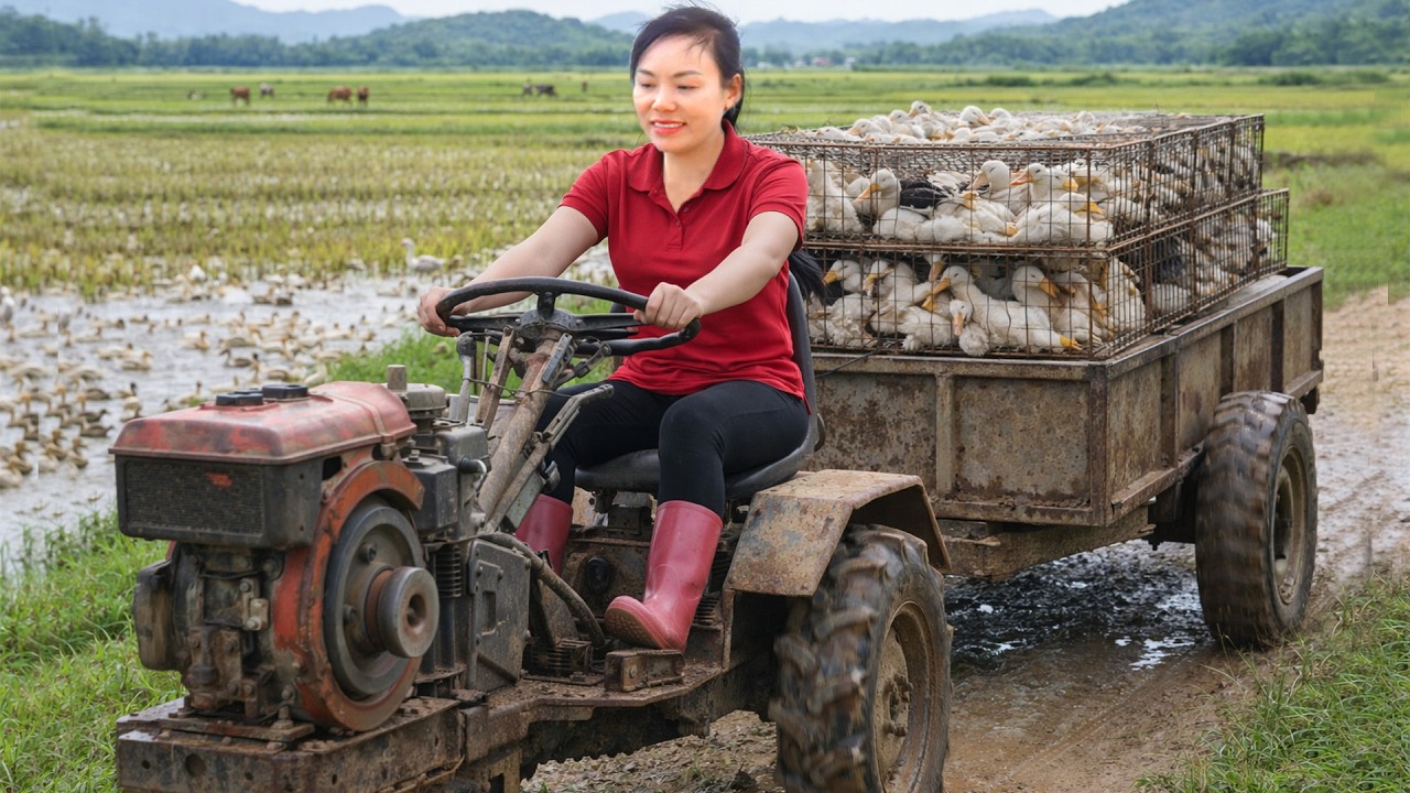 Harvesting Many Male Ducks-Use Tractor to Transport Ducks & Goes To Market Sell | Trinh’s Rural Life