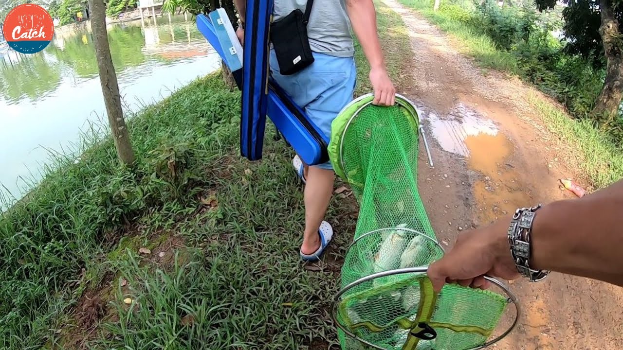 Câu đài hồ bán tự nhiên, cần thủ tập sự lên hơn chục kg cá