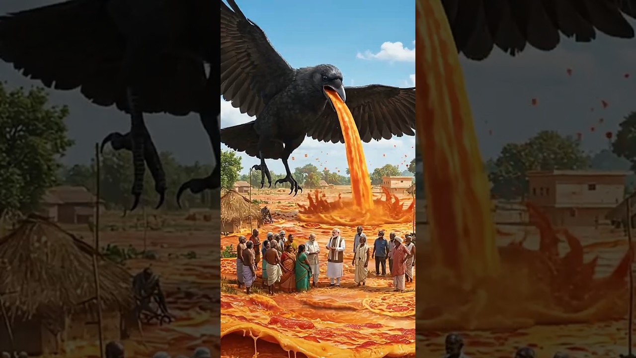 Oldman Feeds Crow Too Much Pizza 🍕 Suddenly Crow Creates Pizza 🧃 Flood and Then Saves Whole Village&rdquo;