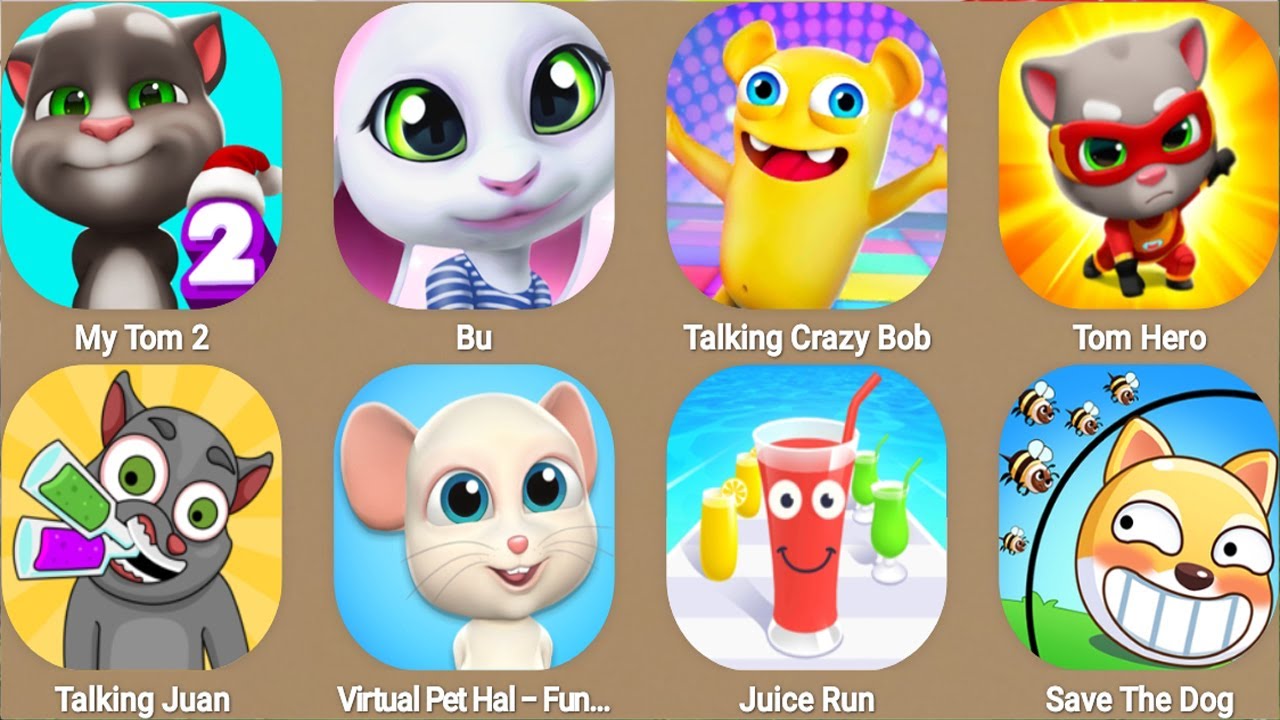 My Tom 2,Bu,Talking Crazy Bob,Tom Hero,Talking Juan,Virtual Pet Hal-Funny Game...