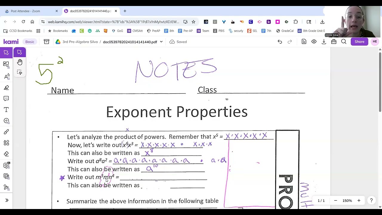 Notes: Exponent Properties Product of Powers