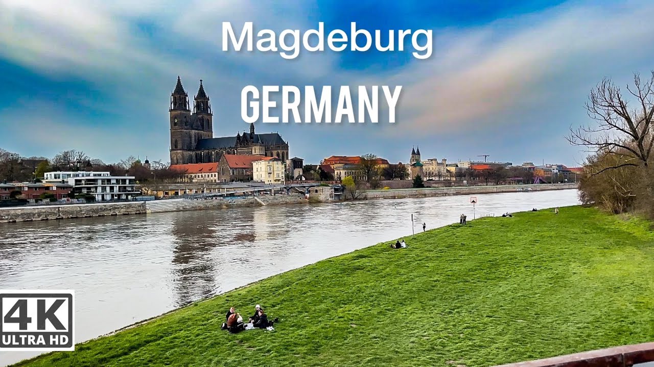 Magdeburg walk tour: A amazing walking along Elbe river and in city park Magdeburg in 4k