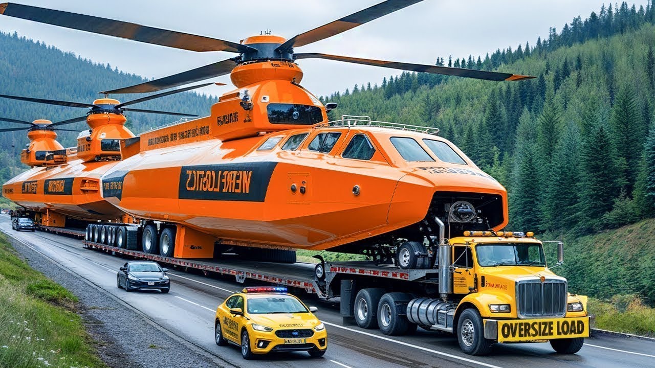 لحظات لا تُنسى… شاحنة عملاقة تتحدى المنحدرات بنقل معدات طيران هائلة!
