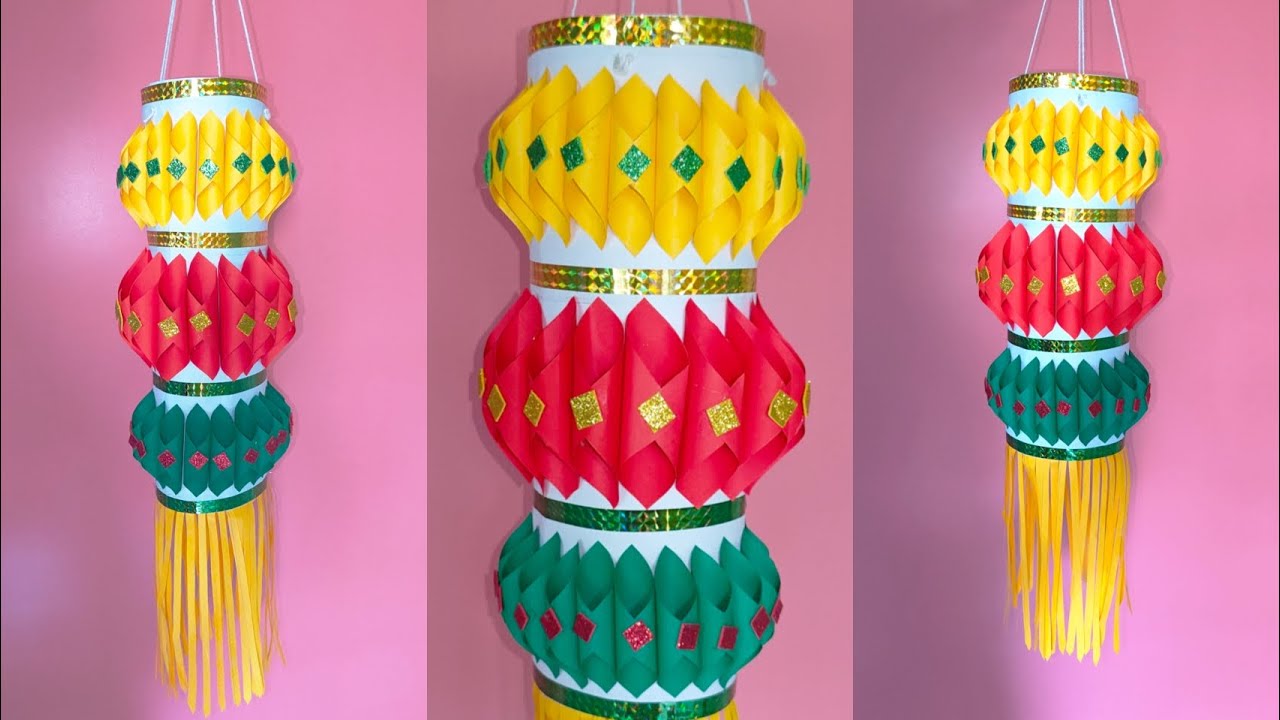 DIY beautiful Akash kandil with paper/paper lamp holder for diwali decoration/paper craft idea 