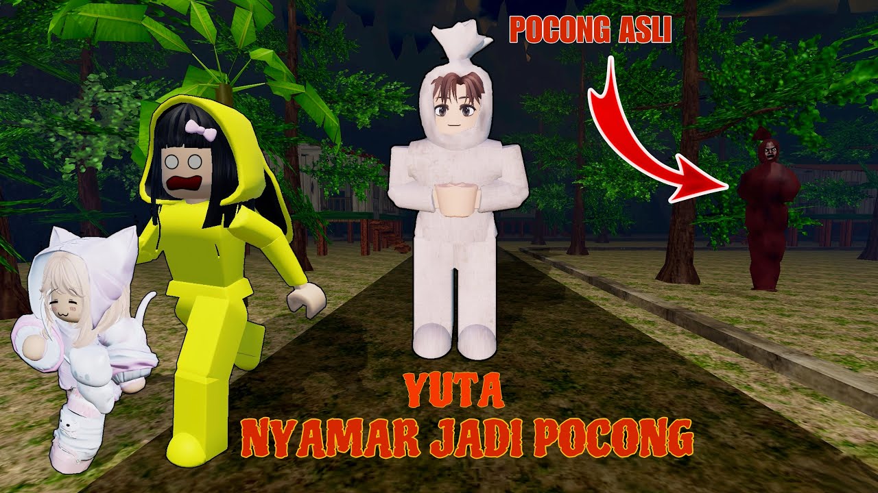 Yuta Nyamar Jadi Pocong, Baby Celine Dan Mio Takut Karena Ada Hantu Pocong Asli || ROBLOX