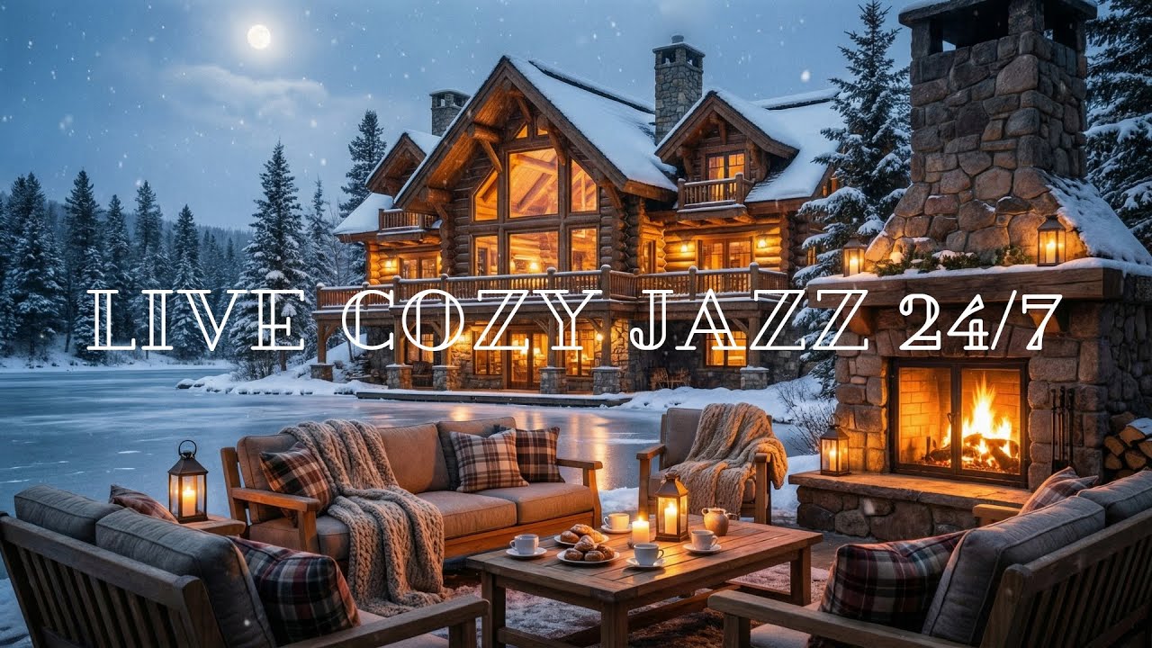 🔴 LIVE 24/7 Cozy Jazz ☕ Relaxing Jazz Music for Study, Work & Sleep | Winter Cabin