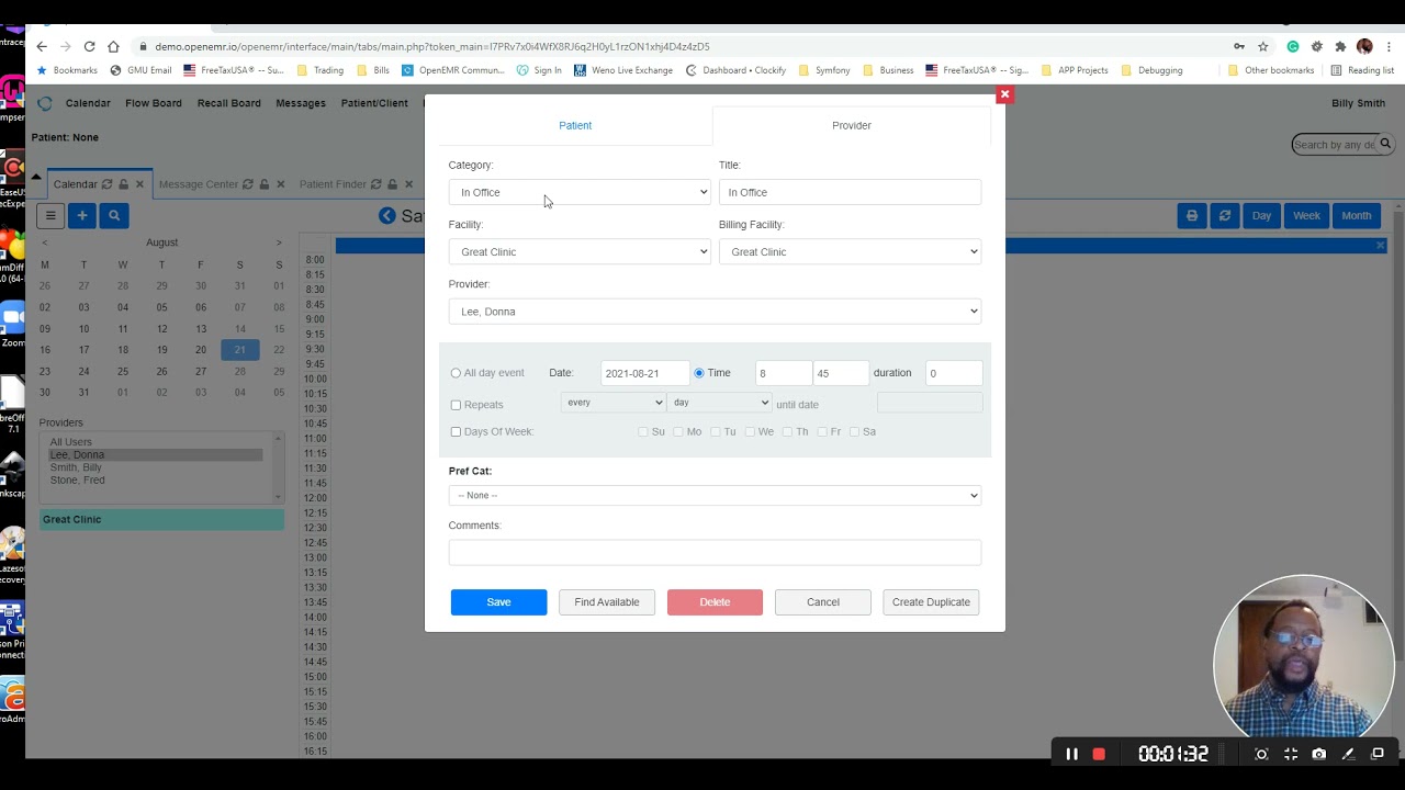 OpenEMR How to set provider schedule