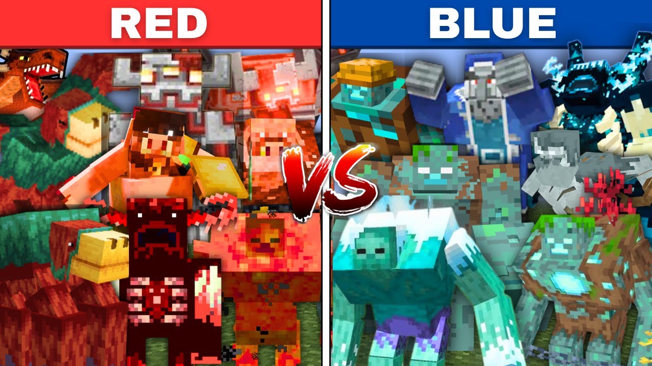 ALL RED vs ALL BLUE MUTANT MOBS in MINECRAFT MOB BATTLE
