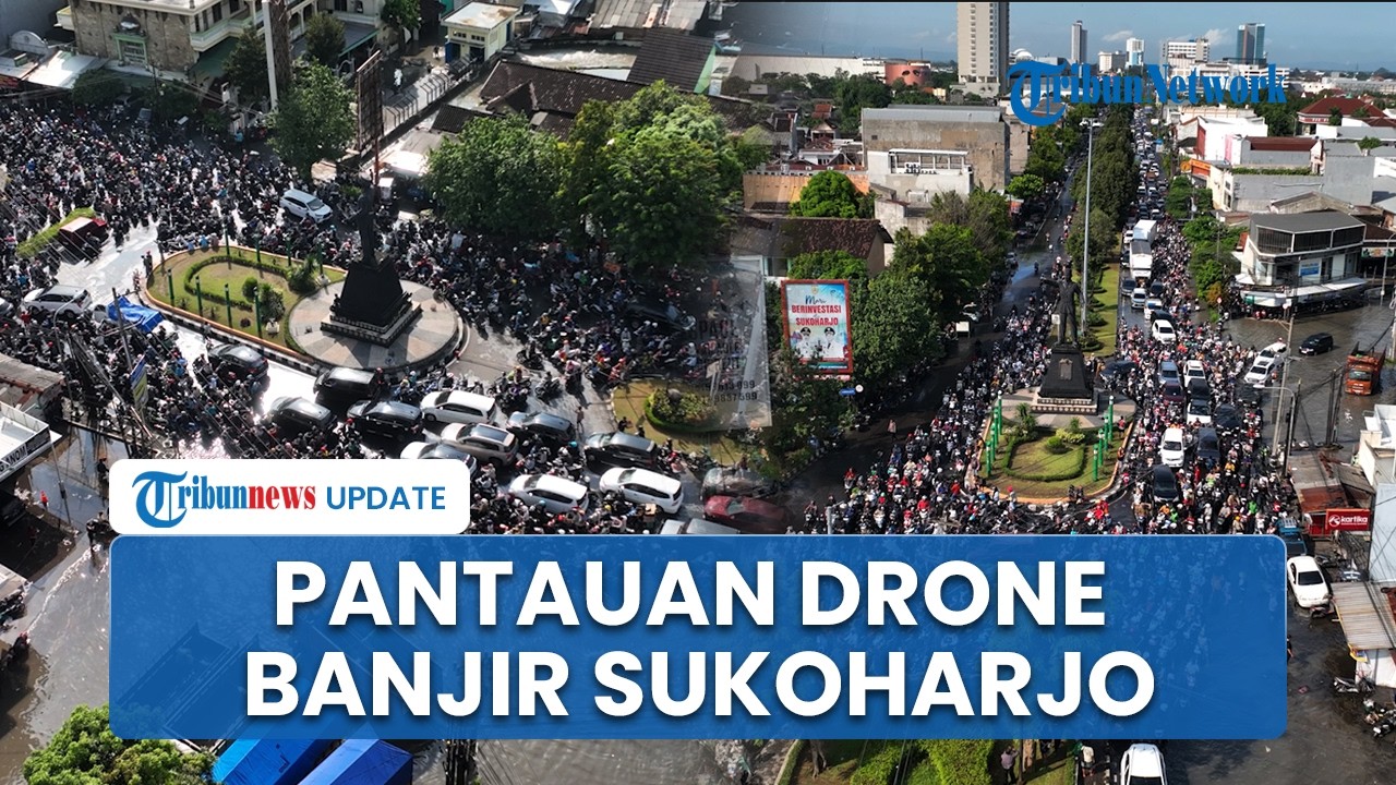 Situasi Udara di Grogol Sukoharjo saat Banjir, Terjadi Kepadatan Kendaraan Kurang Lebih 2 Km