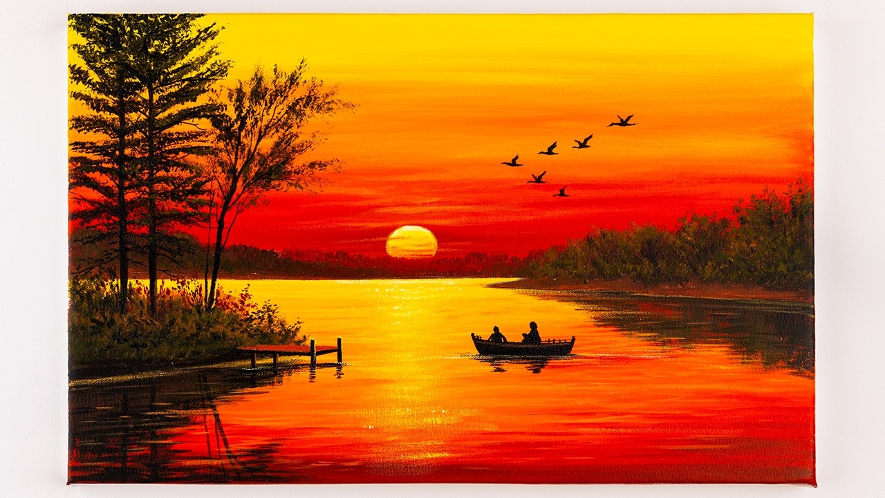 Easy sunset painting / Paint tutorial for Beginners