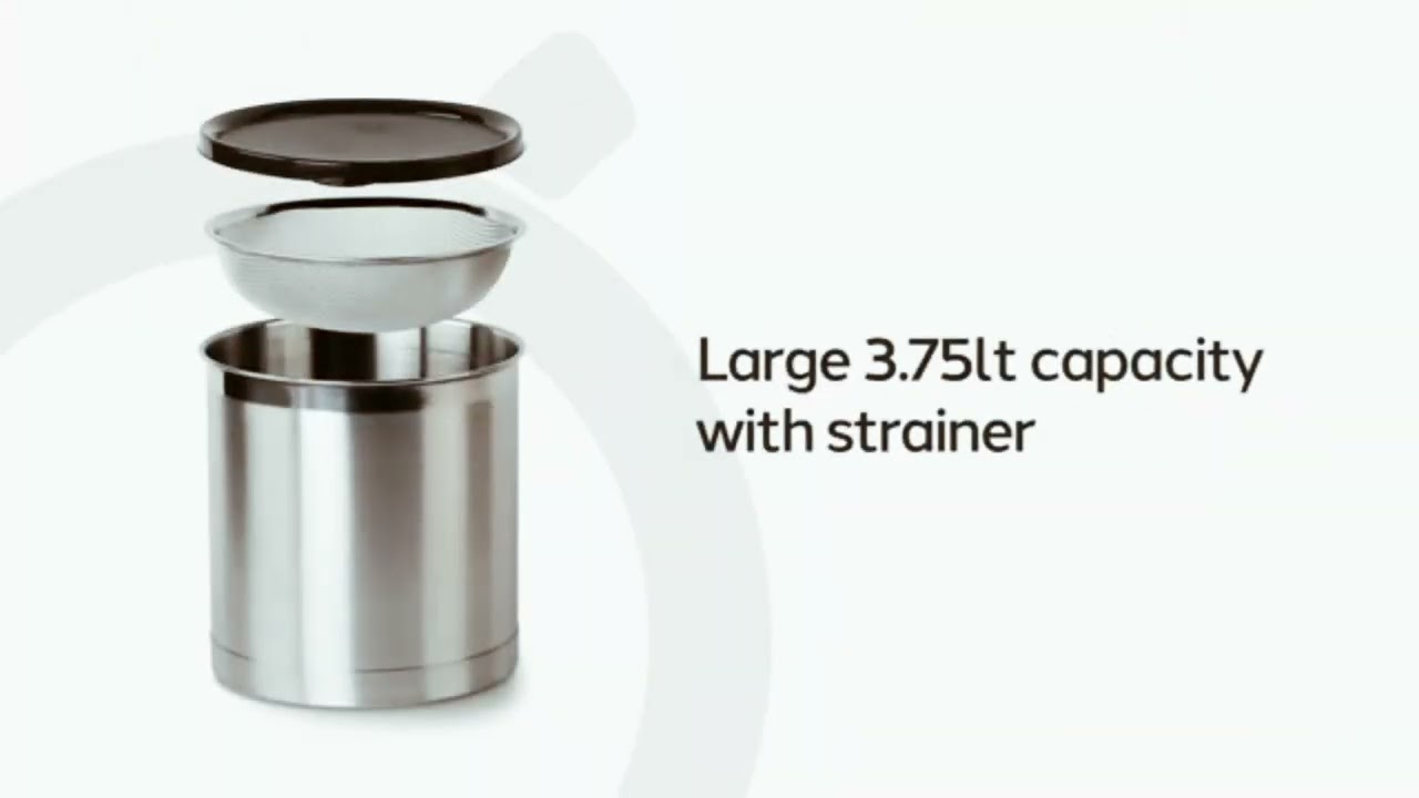 Oggi Stainless Steel Jumbo Grease Container with Removable Strainer and Snug Lid.