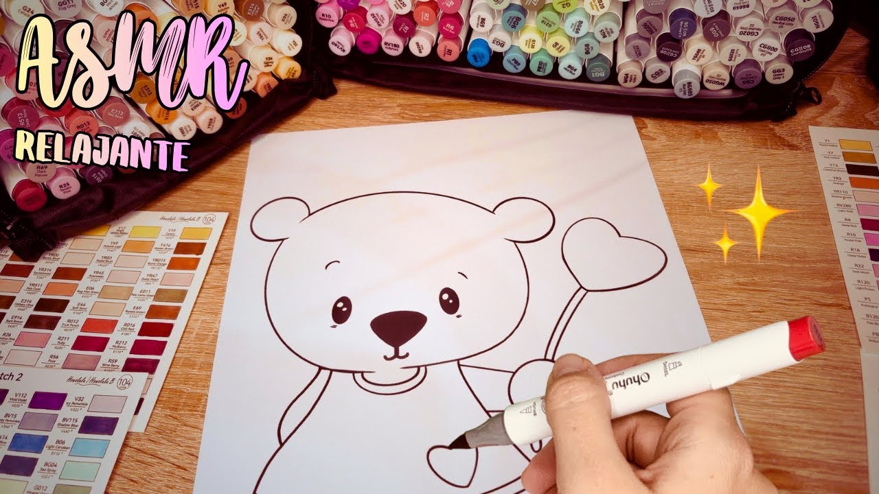 Colorea Conmigo un osito de San Valentin 🧸 Relajación con rotuladores (ASMR)