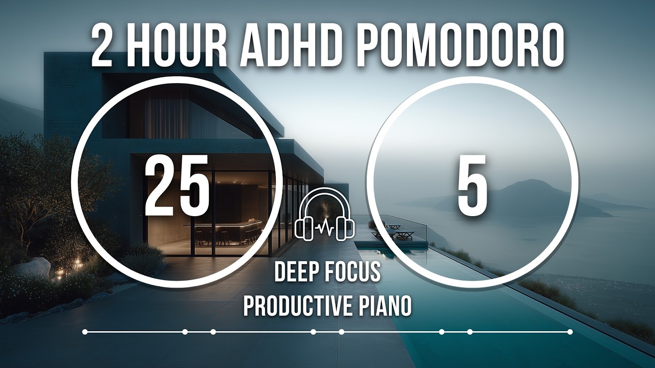 2 Hour Pomodoro Timer | 25/5 Deep Focus Piano Session