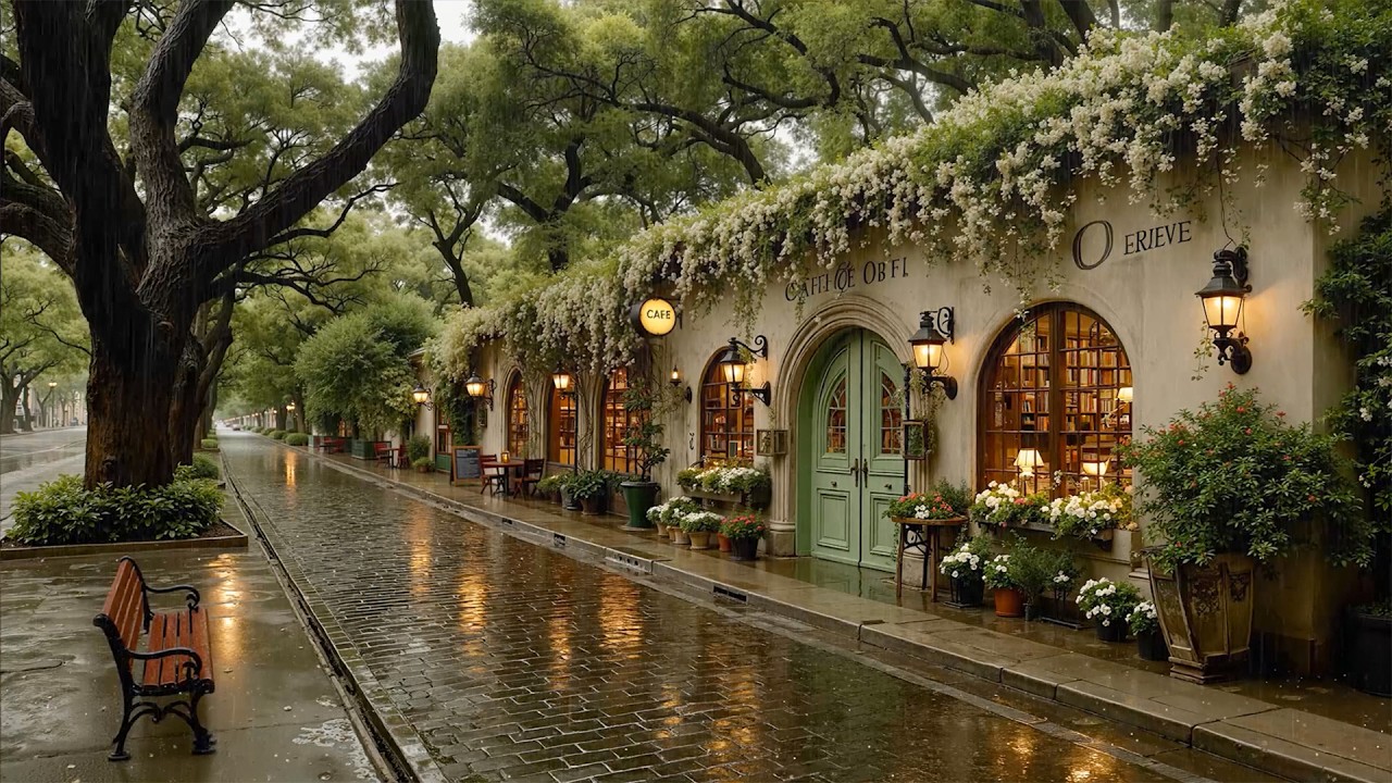 Quiet Rainy Spring Café Street🌧️Relaxing Jazz Playlist with Gentle Rain Sounds for Focus & Calm Mind