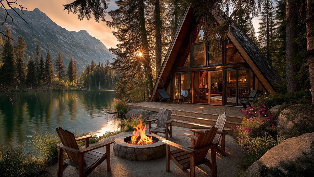 Peaceful Spring Morning by the Lake | Cozy A-Frame Cabin , Beautiful Butter Fly & Firepit Ambience