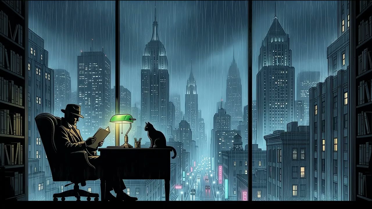 Dark Noir Jazz for Studying — Rain on Window Ambience | 3 Hours