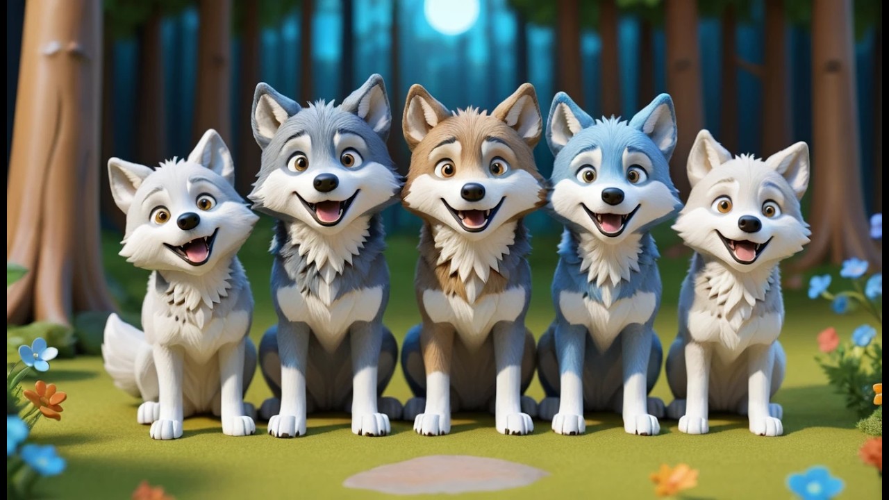Five Little Wolves Howl Howl Howl 🐺 | Nighttime Adventure & Kids Counting Song