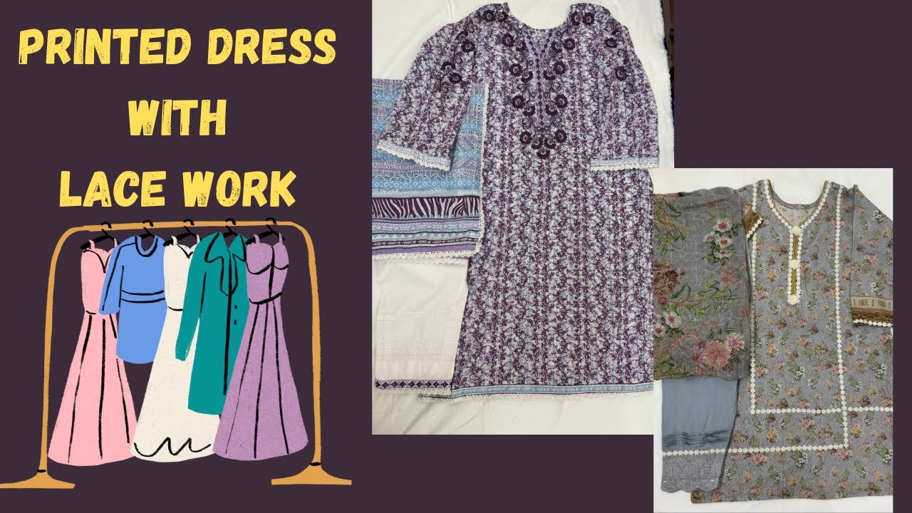 Latest Pakistani Suit Design With Laces ||  Lace Design on Printed Suit || Fancy Lace Design