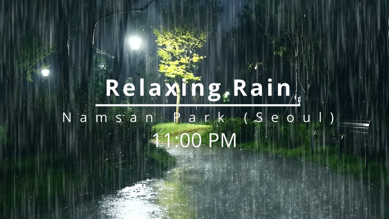 Light Rainfall filling in Park Late at Night | Sleep & Relax Deeply with ASMR Rain