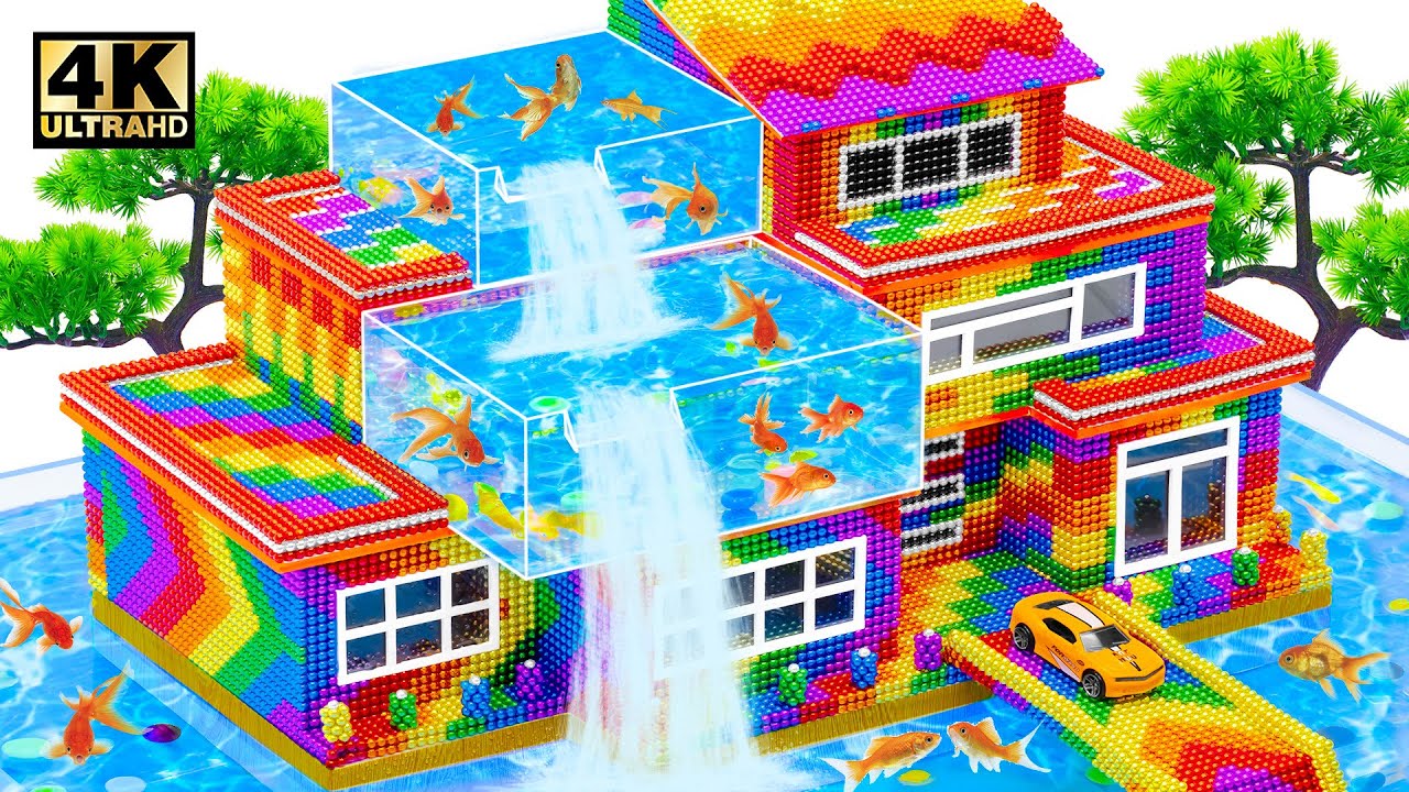 Build Villa With Waterfall From Rooftop Flow Into Swimming Pool From Magnetic Balls | ASMR Video
