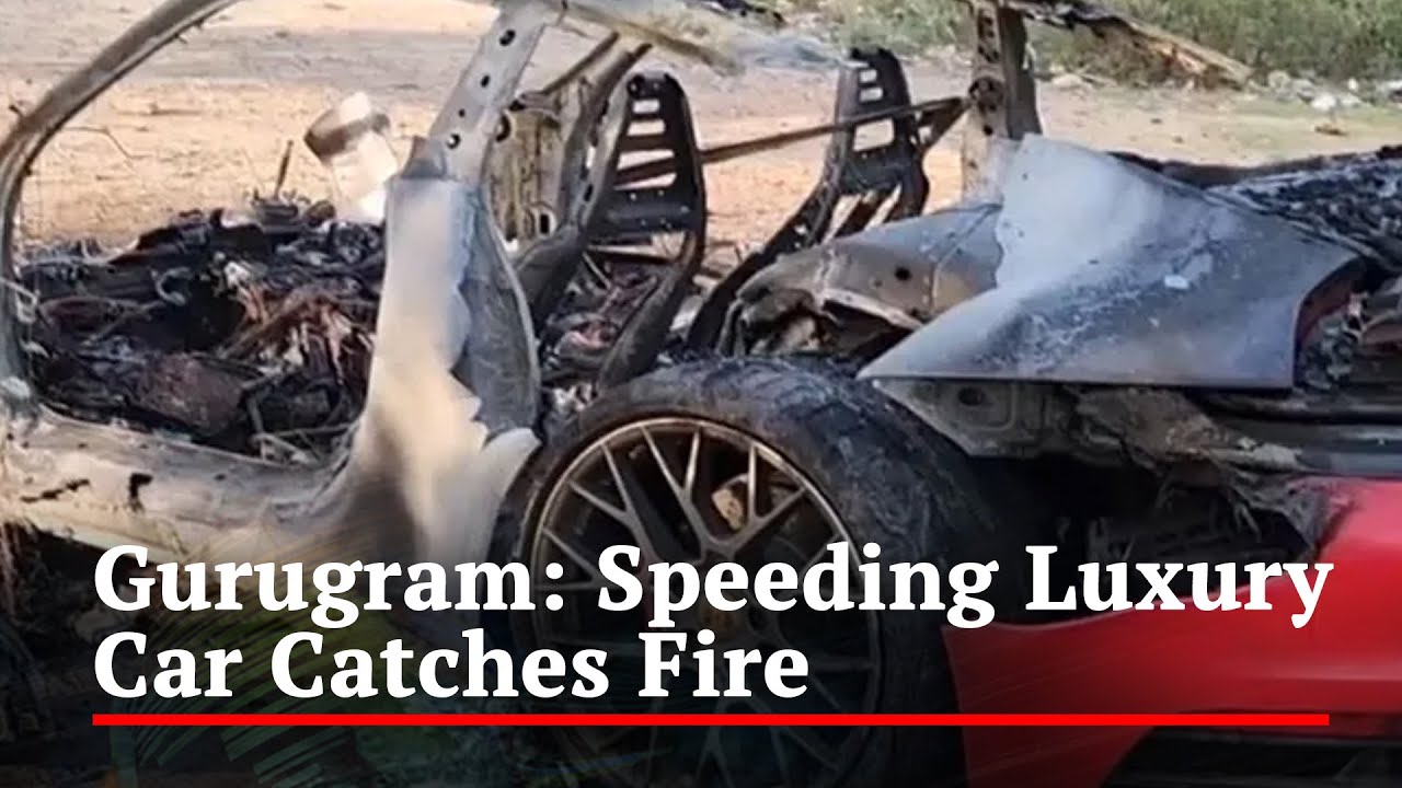 Speeding Luxury Car Catches Fire After Hitting Tree In Gurugram