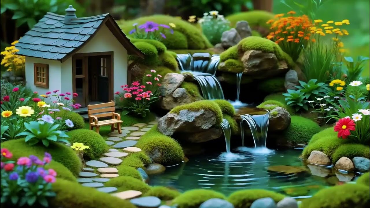 💧 Peaceful Garden Waterfall & Cozy Cottage 🌿 Relaxing Water Sounds for Deep Sleep