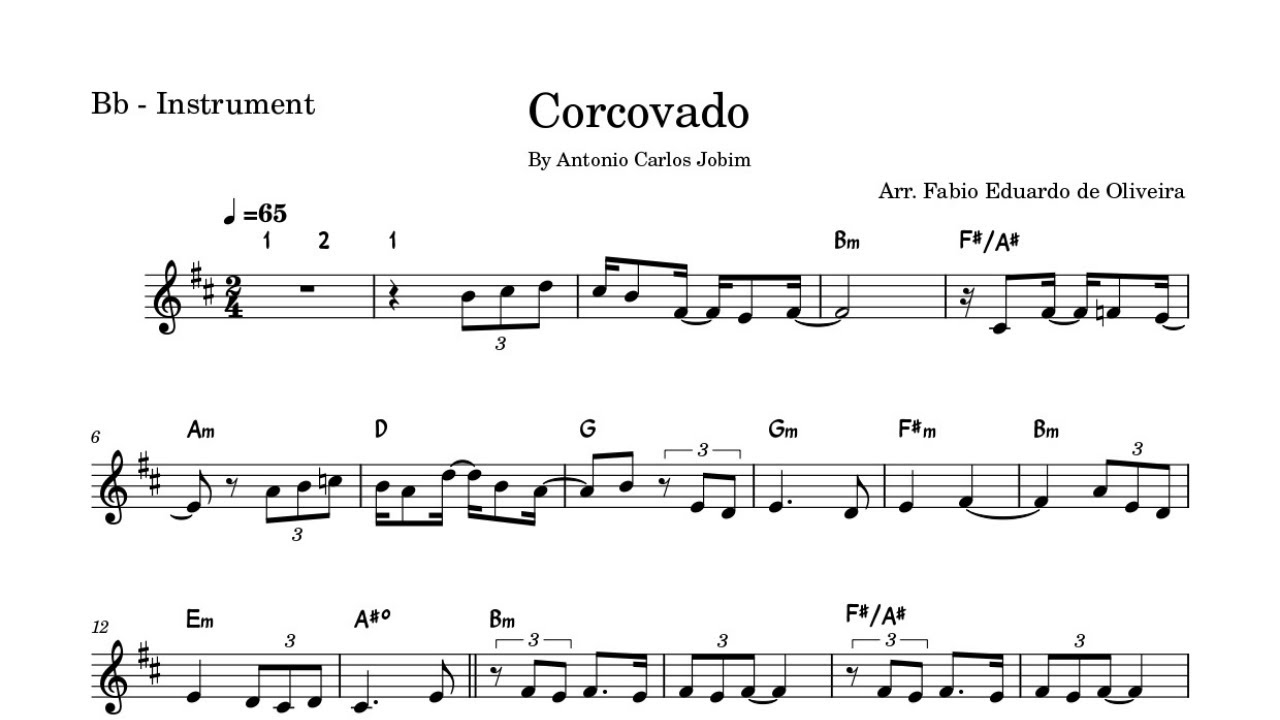 Corcovado (Tom Jobim) - Bossa Nova Music Score Bb Trumpet