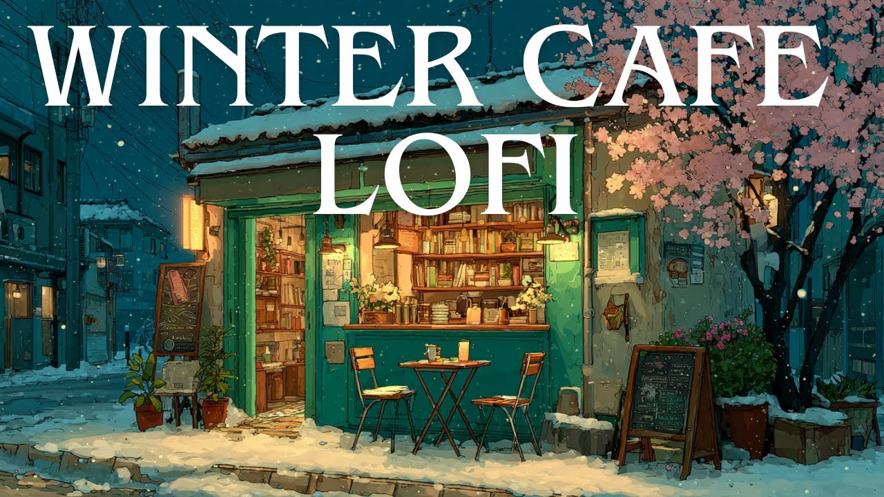 🌙 Snowy Night Café Ambience ❄️ Cozy Winter Lofi for Relaxing, Studying & Late Nights