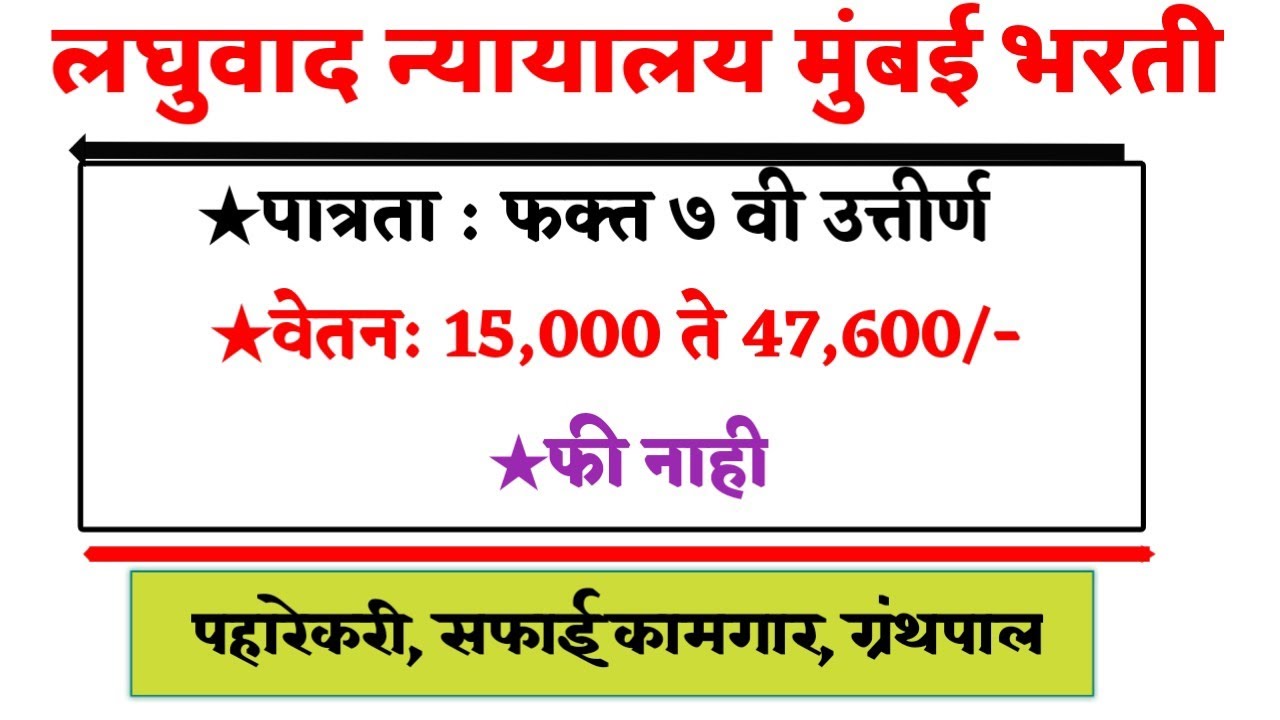 7वी उत्तीर्ण🎯लघुवाद न्यायालय मुंबई भरती | अर्ज नमुना फॉर्म 🎯 laghvad nayalay mumbai bharti