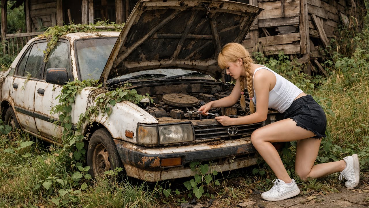 Timelapse : The girl Repair and restore a vintage Toyota car that had been abandoned for 5 years
