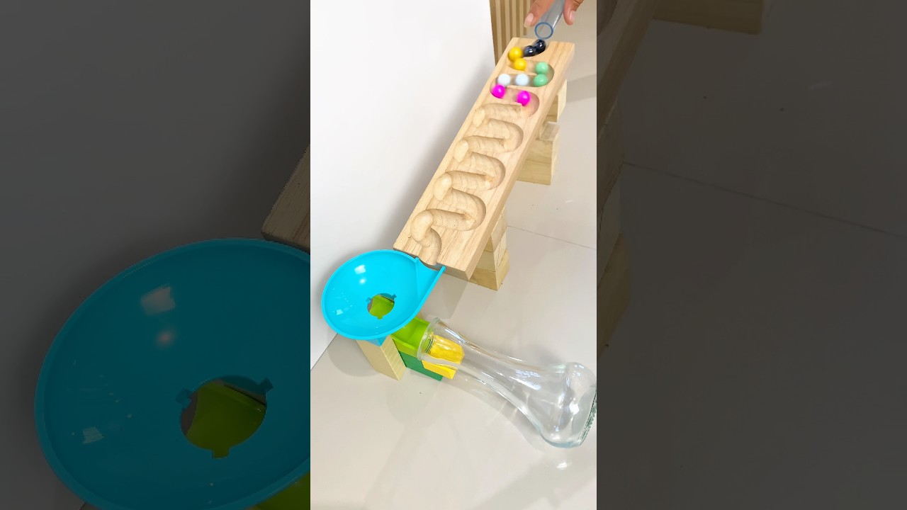 Marble Run Race ASMR #15 Wooden Wave Course Colorful Marbles 