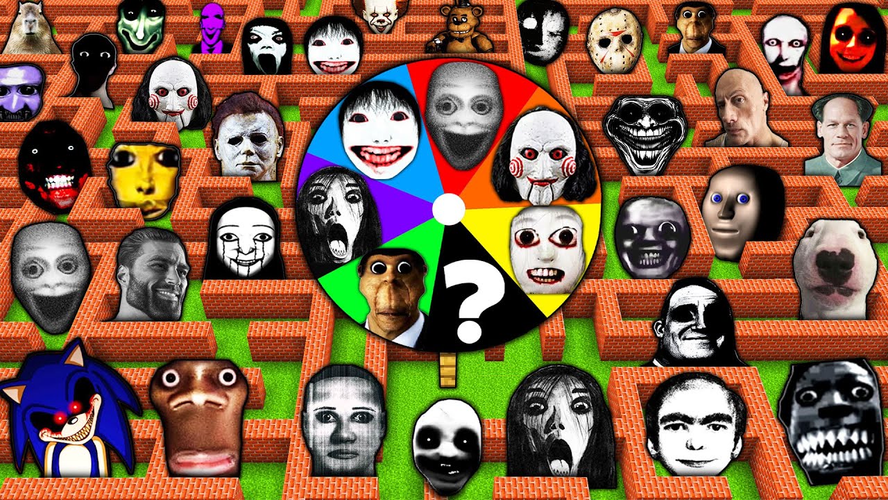 SURVIVAL in MAZE with WHEEL OF FORTUNE of 100 NEXTBOTS in MINECRAFT animation gameplay - coffin meme