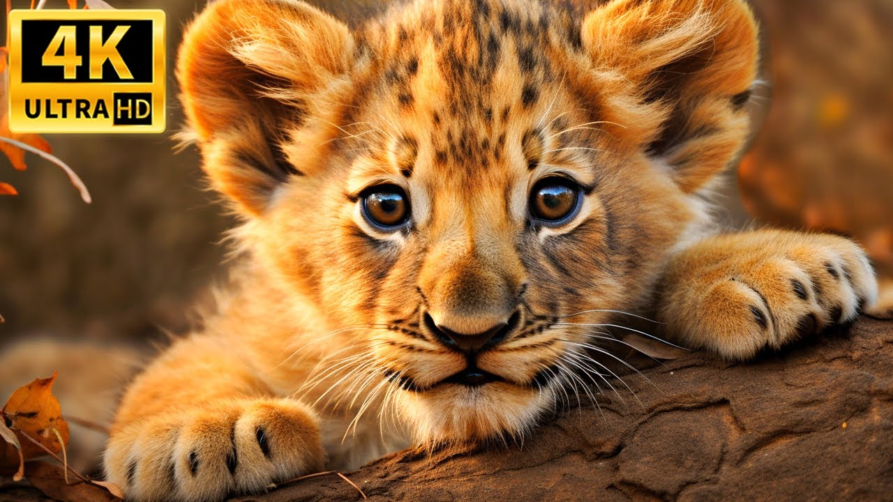 Симпатичные детские животные 4K ~ Lion Cub Super Mite и Alimbulate ~ Scenic Relaxtation Film с успок