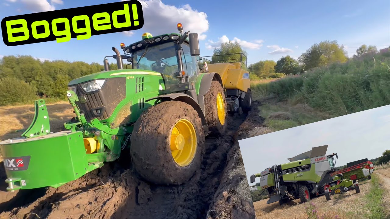 Baler Rescue - Muddy! Destroyed Drone!  Combine Harvesters Here! Busy! John Deere Mick! Yagro!