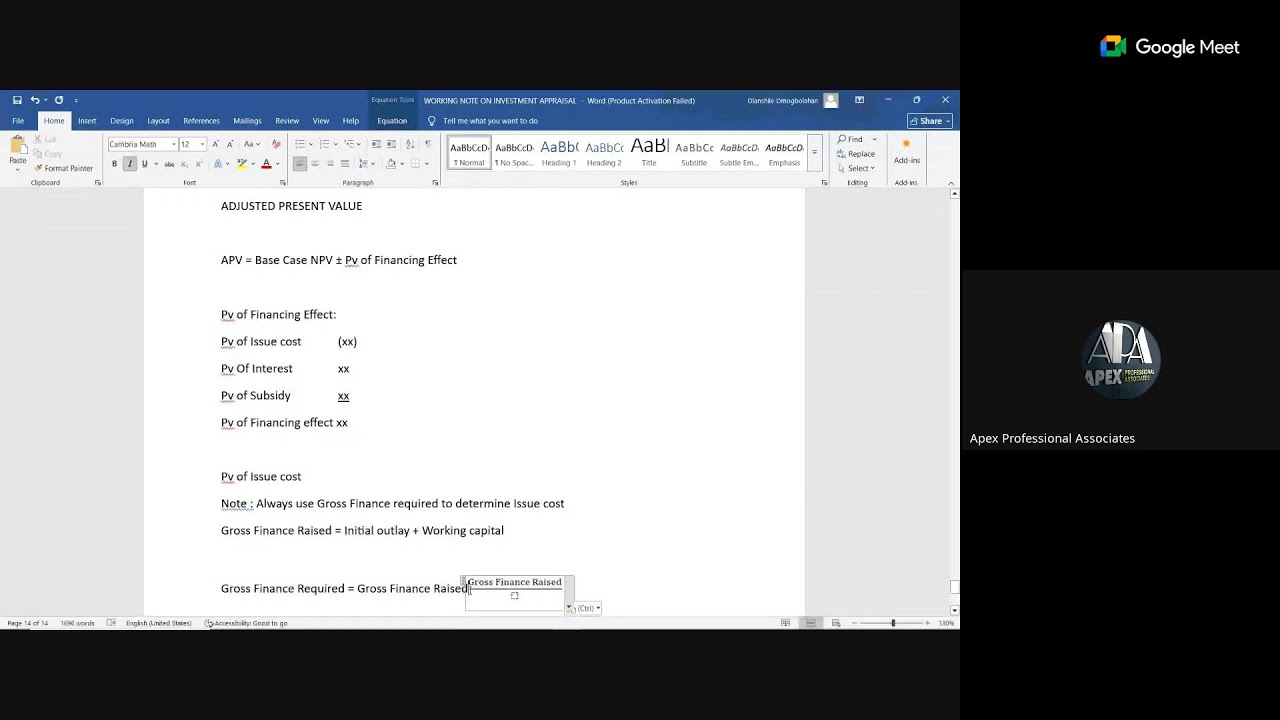 SFM - INVESTMENT APPRAISAL (NPV Conclusion)