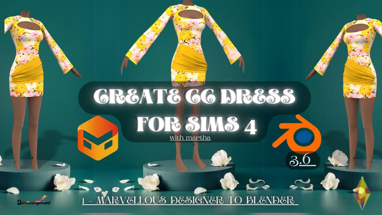 MAKE CC DRESS IN SIMS 4  WITH MARVELLOUS DESIGNER - BLENDER 3.6 |PART 1 | SPEED MESHING #sims4cc