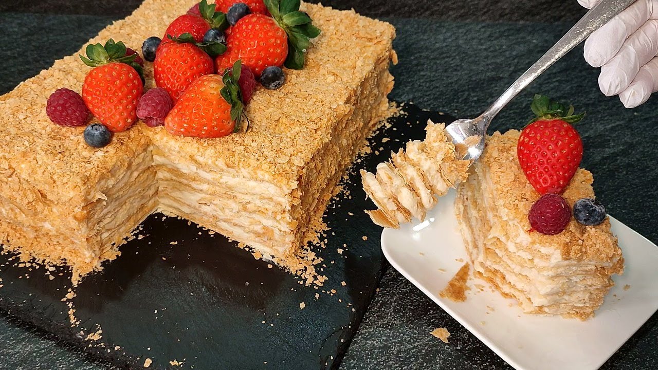 ПОСТНЫЙ торт НАПОЛЕОН! Самый ВКУСНЫЙ и БЫСТРЫЙ! Тает во рту! Веганский торт НАПОЛЕОН